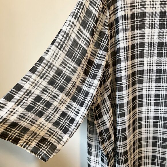 Sheer B&W Classic Plaid High Low Blouse - Picture 8 of 12